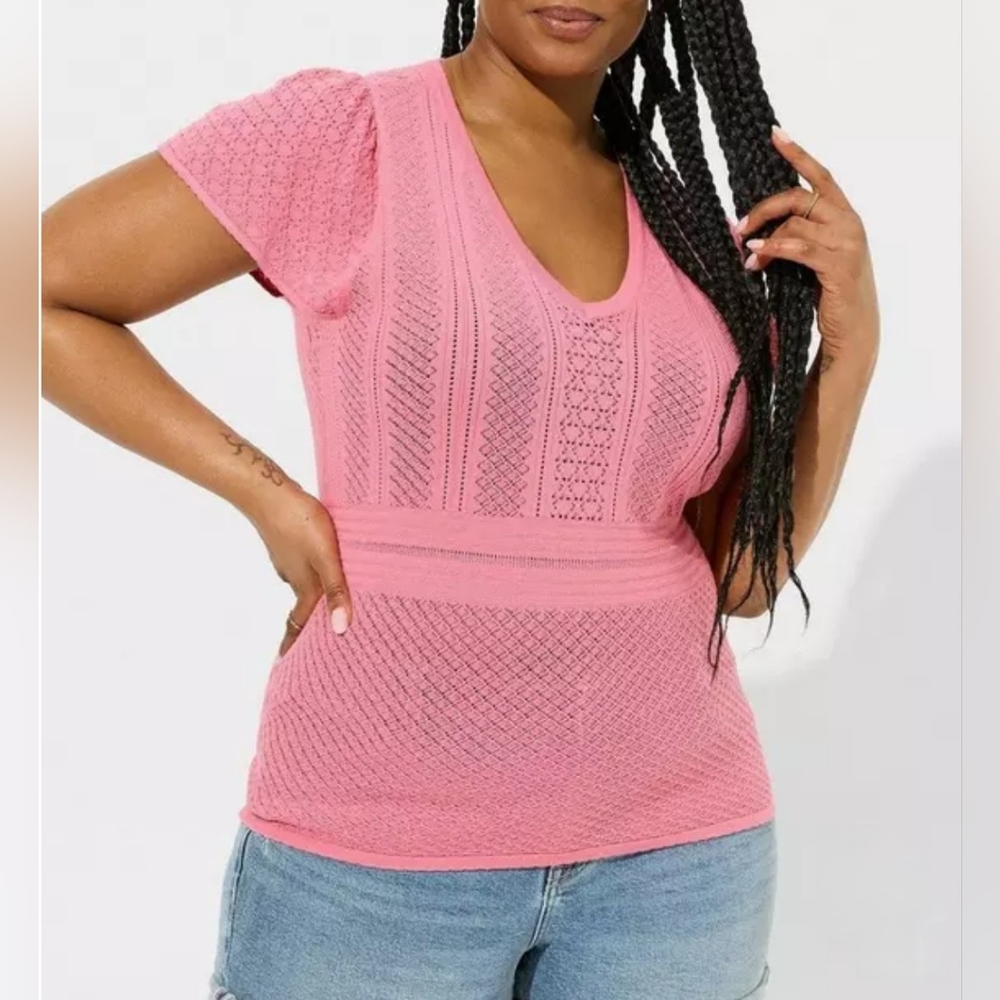 Torrid Everyday Soft Pullover Pointelle Sweater Size 1 1X XL Chateau Rose Top